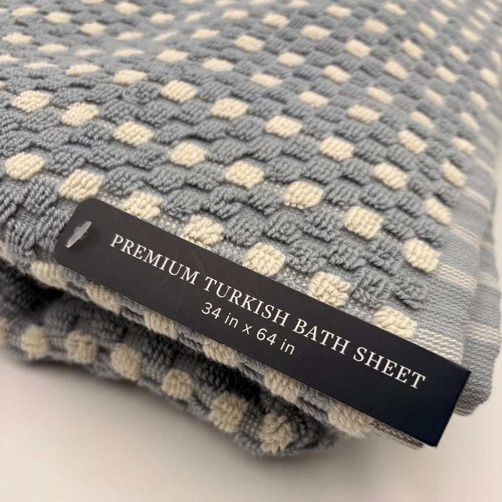 Brooks Brothers Premium Turkish Bath Sheet Blue Cream Waffle Weave 34x64‎